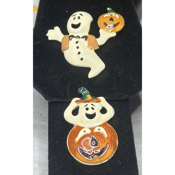 Halloween Ghost & Pumpkin Enamel Pins Bundle New, Cute Ghosts Jack‑O‑Lanter Lot - Picture 1 of 12